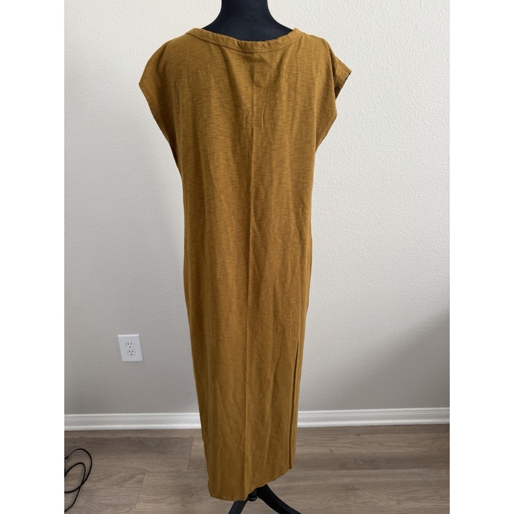 Large Mustard Midi Lounge Dress Minimalist Casual Boho Coastal Resort Earthcore - Picture 8 of 10